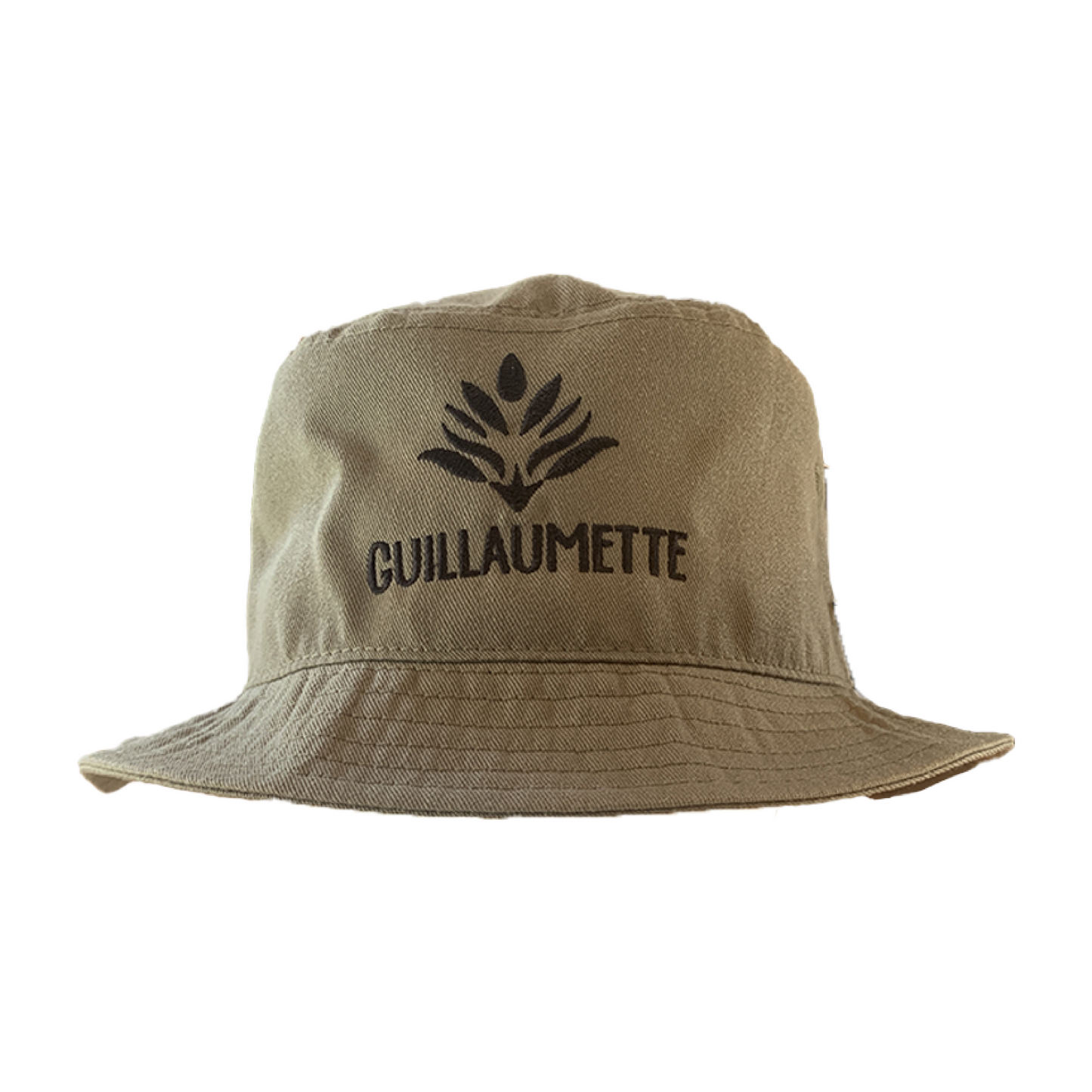 Bob kaki brodé Guillaumette avec logo de la marque de génépi artisanal des Hautes-Alpes